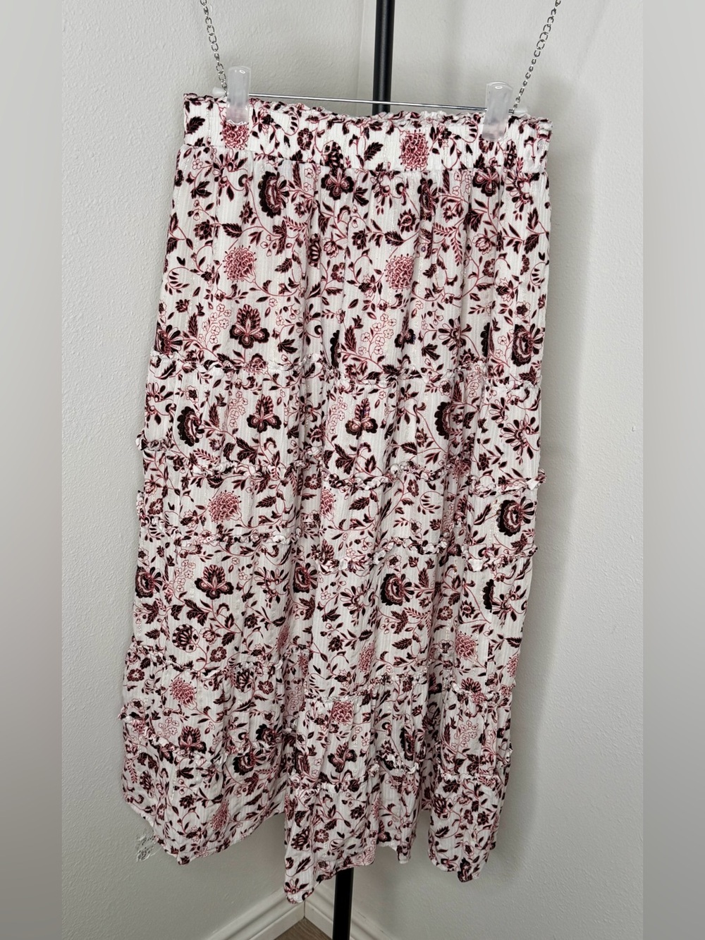 LOFT White Maxi Skirt with Pink Floral Print Size XS